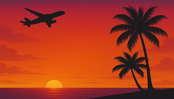 Tropical resort pool and palms